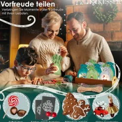 KESSER ® Adventskalender zum Befüllen 24 Jutebeutel Gedruckte Stoffbeutel Kinder Weihnachtskalender zum Selber Befüllen Inkl.. 24x Schildchen + 1 Großer Aufbewahrungsbeutel Stoff Rot Best