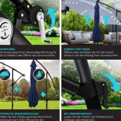 ® Alu Ampelschirm LED Solar + Abdeckung mit Kurbelvorrichtung UV-Schutz Aluminium mit An-/Ausschalter Wasserabweisend - Sonnenschirm Schirm Gartenschirm ^ KESSER Sale