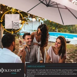 KESSER ® Ampelschirm Holly Sonnenschirm Rechteckig mit und Solar inkl. Abdeckung + Windsicherung mit Kurbel | Kurbel-Schirm mit Ständer UV-Schutz Aluminium Wasserabweisend Ø350cm Gartenschirm Taupe Sale