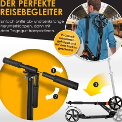® Cityroller Scooter 205mm Räder PU Big Wheel - Pro-S Tretroller mit Doppel Federung, City-Roller Scooter klappbar und Höhenverstellbar, Roller Kickscooter für Erwachsene und Kinder ^ KESSER Outlet