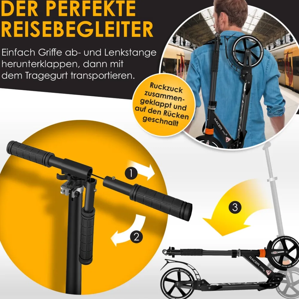 ® Cityroller Scooter 205mm Räder PU Big Wheel - Pro-S Tretroller mit Doppel Federung, City-Roller Scooter klappbar und Höhenverstellbar, Roller Kickscooter für Erwachsene und Kinder ^ KESSER Outlet