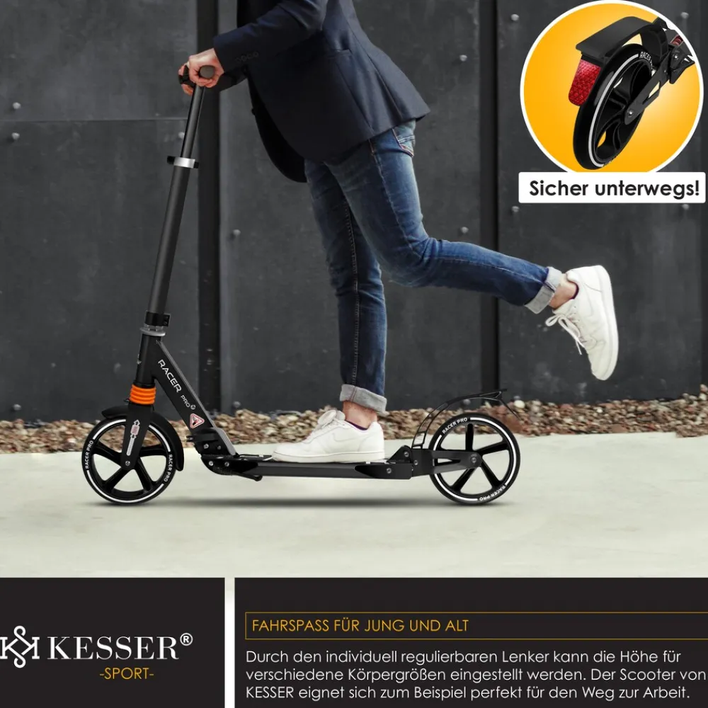 ® Cityroller Scooter 205mm Räder PU Big Wheel - Pro-S Tretroller mit Doppel Federung, City-Roller Scooter klappbar und Höhenverstellbar, Roller Kickscooter für Erwachsene und Kinder ^ KESSER Outlet