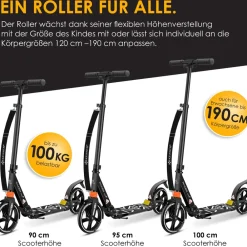 ® Cityroller Scooter 205mm Räder PU Big Wheel - Pro-S Tretroller mit Doppel Federung, City-Roller Scooter klappbar und Höhenverstellbar, Roller Kickscooter für Erwachsene und Kinder ^ KESSER Outlet