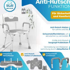 ® Duschhocker mit Lehne höhenverstellbar in 6 Stufen 38-54cm | Badhocker 150KG belastbar Duschstuhl Anti-Rutsch Füße & Matten | Duschhilfe Senioren & Schwangere Duschsitz mit Brausehalterung ^ KESSER Best