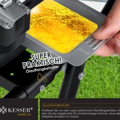 ® elektrischer Elektrogrill 2in1 Tischgrill - Standgrill mit Deckel und Standfuß | max. 2400 Watt | Faltbar | Thermometer | Antihaftbeschichtung | Grillplatte Abstelltische | 2 Räder | ^ KESSER