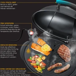 ® elektrischer Elektrogrill 2in1 Tischgrill - Standgrill mit Deckel Standfuß | max. 2400 Watt Thermometer | Antihaftbeschichtung | XXL Grillplatte | integrierte Ablagefläche Elektro-Säulengrill ^ KESSER