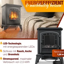 ® Elektrokamin mit Heizlüfter & Fernbedienung 2000W Elektro Kamin Elektrischer Heizung LED Kaminfeuer Effekt Kaminofen Flammeneffekt Heizer Ofen geräuscharm regelbar ^ KESSER New