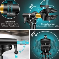 KESSER ® Fahrradmontageständer Premium Profi 50kg - 360° drehbar für E-Bike, Mountainbike & Fahrrad, höhenverstellbarer Reparaturständer, mit Werkzeugablage, Tragetasche & Lenkerfixierung Schwarz Clearance