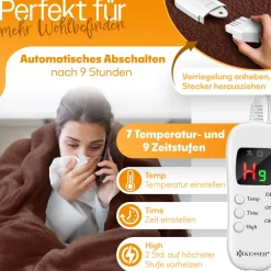 ® Heizdecke aus Plüsch TÜV SÜD GS geprüft | elektrische Wärmedecke mit Timer Abschaltautomatik | Kuscheldecke  | 9 Temperaturstufen | waschbar bis 40°C | Digitalanzeige ^ KESSER Sale