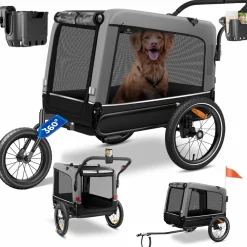 ® Hundeanhänger Boxer 3-in-1 Hundebuggy & Jogger Fahrradanhänger groß ca. 240 Liter Volumen, gefedert, 360° Grad Vorderrad, 600D Oxford Canvas, SmartSpace Concept, maximale Belastbarkeit: 40 kg ^ KESSER Hot