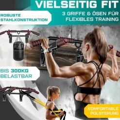 ® 4in1 Klimmzugstange zur Wandmontage rutschfesten Griffen zusätzliche Funktion für Seile Ringe und Boxsäcke mit verschiedenen Griffpositionen | sicher & stabil | Pull Up Bar für zuhause ^ KESSER Discount