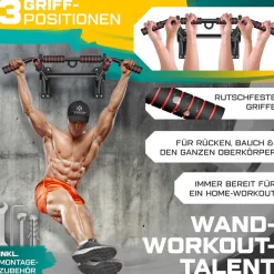 ® 4in1 Klimmzugstange zur Wandmontage rutschfesten Griffen zusätzliche Funktion für Seile Ringe und Boxsäcke mit verschiedenen Griffpositionen | sicher & stabil | Pull Up Bar für zuhause ^ KESSER Discount