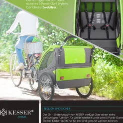 KESSER ® Kinderanhänger Fahrradanhänger 360° Drehbar mit Federung 2in1 Joggerfunktion Kinderfahrradanhänger + 5-Punkt Gurt Jogger Fahrrad Anhänger für 1 bis 2 Kinder max. 40kg Rot Sale