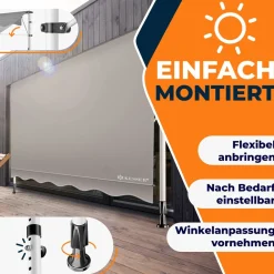® Klemmmarkise mit Handkurbel Balkon, Balkonmarkise ohne Bohren, UV-beständig höhenverstellbar wasserabweisend , Sonnenschutz, Terrassenüberdachung , einfache Montage ^ KESSER Sale