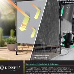 KESSER ® Klemmmarkise Senkrechtmarkise außen Ausziehbar & Blickdicht | Vertikalmarkise mit Handkurbel ohne Bohren | Balkon-Sichtschutz & Windschutz für Garten & Terrasse Wasserfest Anthrazit Clearance
