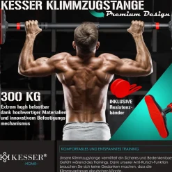 ® Klimmzugstange Türrahmen verstellbar, Pull Up Bar Heimturnhalle, Reckstange ohne Schrauben/Bohren, 68-106 cm Ausziehbar, Tragfähigkeit bis zu 300Kg & rutschfeste Griffe, inkl. Resistenzbänder ^ KESSER Discount