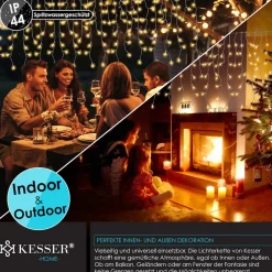 KESSER ® LED Lichterkette inkl. Fernbedienung mit 8 Modi & Timer, Lichtervorhang mit mini LED´s Kalt-weiß Hot