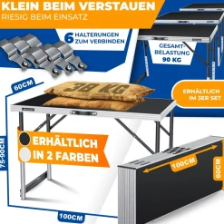 KESSER ® Multifunktionstisch Profi 3- teilig, 100 x 60 cm, Tapeziertisch 30kg Tragkraft je Tisch Mit Ausziehfunktion Klapptisch Flohmarktisch Beistelltisch Mehrzwecktisch Campingtisch höhenverstellbar Schwarz Online