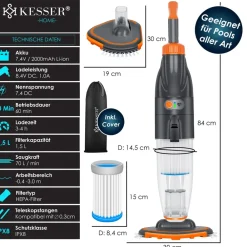 KESSER ® Poolsauger mit Akku | elektrisch Pool Bodensauger Handsauger | Poolreiniger mit Filter & 2-Geschwindigkeits-System | Handsauger Reinigungsset kabellos, Inkl. Abdeckung Blau Clearance
