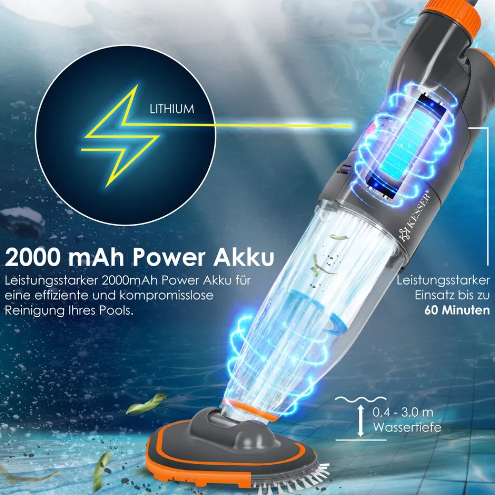 KESSER ® Poolsauger mit Akku | elektrisch Pool Bodensauger Handsauger | Poolreiniger mit Filter & 2-Geschwindigkeits-System | Handsauger Reinigungsset kabellos, Inkl. Abdeckung Blau Clearance