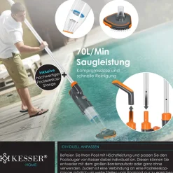 KESSER ® Poolsauger mit Akku | elektrisch Pool Bodensauger Handsauger | Poolreiniger mit Filter & 2-Geschwindigkeits-System | Handsauger Reinigungsset kabellos, Inkl. Abdeckung Blau Clearance