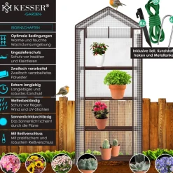 ® Premium Foliengewächshaus Gewächshaus mit - 69 x 50 x 158 cm Treibhaus mit 4 Regalen - Platzsparend, Hochwertiges Anzuchthaus Garten Balkon Stabil & Einfach zu Montieren ^ KESSER Discount