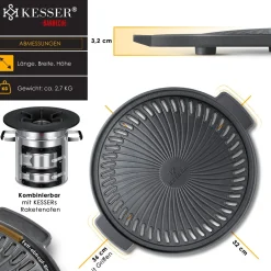 ® Raketenofen mit Grillpfanne aus Gusseisen | inkl. Grillplatte, Grillzange & Tragetasche | Dutch Oven BBQ Rakete Holzofen Camping | Outdoor-Campingkocher Campinggrill Edelstahl ^ KESSER Hot