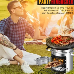® Raketenofen mit Grillpfanne aus Gusseisen | inkl. Grillplatte, Grillzange & Tragetasche | Dutch Oven BBQ Rakete Holzofen Camping | Outdoor-Campingkocher Campinggrill Edelstahl ^ KESSER Hot