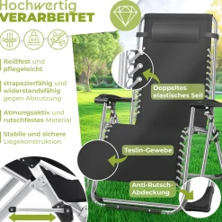® Sonnenliege Liegestuhl Klappbar Mit Getränkehalter Gartenstuhl Mit Auflage Polster, Liegestuhl, Extra groß Gartenliege, Verstellbar Rückenlehne Garten Liege mit Kissen-Unterstützung ^ KESSER Sale