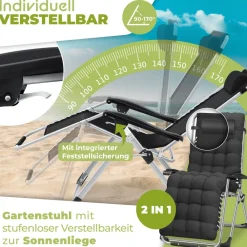 ® Sonnenliege Liegestuhl Klappbar Mit Getränkehalter Gartenstuhl Mit Auflage Polster, Liegestuhl, Extra groß Gartenliege, Verstellbar Rückenlehne Garten Liege mit Kissen-Unterstützung ^ KESSER Sale