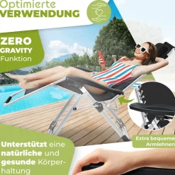 ® Sonnenliege Liegestuhl Klappbar Mit Getränkehalter Gartenstuhl Mit Auflage Polster, Liegestuhl, Extra groß Gartenliege, Verstellbar Rückenlehne Garten Liege mit Kissen-Unterstützung ^ KESSER Sale