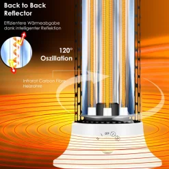 KESSER ® Standheizstrahler Infrarotheizung, 1200W Heizstrahler Energieeffiziente Heizung Innenraum mit 360° Oszillation, Infrarotheizung Standgerät, ElektroheizungIP55, Terrassen-Heizstrahler Weiß Online
