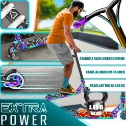 KESSER ® Stunt Scooter GT-Limit 360° Lenkung Funscooter Stuntscooter mit Ständer ABEC 9 Kugellagern, 110 mm PU Räder , Kickscooter Tretroller Cityroller Trick Roller für Kinder Erwachsene Gold Best