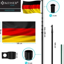 KESSER ® Teleskop Fahnenmast Aluminium 6,30m Bodenhülse 60cm inkl Deutschlandfahne Höhenverstellbar Flaggenmast Mast Deutschland Flagge Alu Silber Online