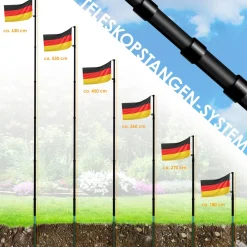 KESSER ® Teleskop Fahnenmast Aluminium 6,30m Bodenhülse 60cm inkl Deutschlandfahne Höhenverstellbar Flaggenmast Mast Deutschland Flagge Alu Silber Online