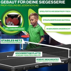 ® Tischtennisplatte Mini mit Tischtennisschläger-Set, Tischtennisbällen und TT-Netz | Indoor | Unterwegs, laminierte Platte + klappbar – Kofferdesign, Kinder und Erwachsene – 153 x 76,5 cm ^ KESSER Best