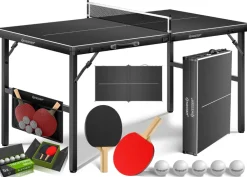 ® Tischtennisplatte Mini mit Tischtennisschläger-Set, Tischtennisbällen und TT-Netz | Indoor | Unterwegs, laminierte Platte + klappbar – Kofferdesign, Kinder und Erwachsene – 153 x 76,5 cm ^ KESSER Best