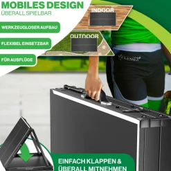 ® Tischtennisplatte Mini mit Tischtennisschläger-Set, Tischtennisbällen und TT-Netz | Indoor | Unterwegs, laminierte Platte + klappbar – Kofferdesign, Kinder und Erwachsene – 153 x 76,5 cm ^ KESSER Best