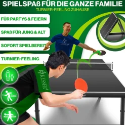 ® Tischtennisplatte Mini mit Tischtennisschläger-Set, Tischtennisbällen und TT-Netz | Indoor | Unterwegs, laminierte Platte + klappbar – Kofferdesign, Kinder und Erwachsene – 153 x 76,5 cm ^ KESSER Best