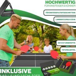 ® Tischtennisplatte Mini mit Tischtennisschläger-Set, Tischtennisbällen und TT-Netz | Indoor | Unterwegs, laminierte Platte + klappbar – Kofferdesign, Kinder und Erwachsene – 153 x 76,5 cm ^ KESSER Best
