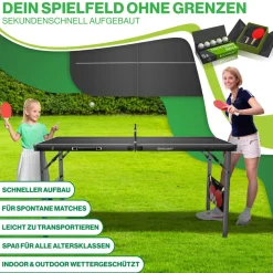 ® Tischtennisplatte Mini mit Tischtennisschläger-Set, Tischtennisbällen und TT-Netz | Indoor | Unterwegs, laminierte Platte + klappbar – Kofferdesign, Kinder und Erwachsene – 153 x 76,5 cm ^ KESSER Best
