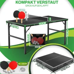 ® Tischtennisplatte Mini mit Tischtennisschläger-Set, Tischtennisbällen und TT-Netz | Indoor | Unterwegs, laminierte Platte + klappbar – Kofferdesign, Kinder und Erwachsene – 153 x 76,5 cm ^ KESSER Best