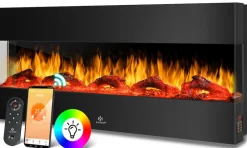 ® Wandkamin Elektrokamin 3D Elektrischer Kamin mit Heizung 9 Farbmodi LED Flammeneffekt, 900/1800 W Kaminofen Wand und Einbaukamin Wandmontage Heizung App-Funktion Fernbedienung ^ KESSER Outlet