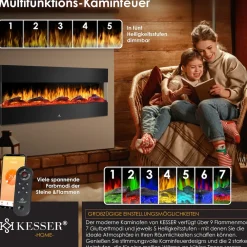 ® Wandkamin Elektrokamin 3D Elektrischer Kamin mit Heizung 9 Farbmodi LED Flammeneffekt, 900/1800 W Kaminofen Wand und Einbaukamin Wandmontage Heizung App-Funktion Fernbedienung ^ KESSER Outlet