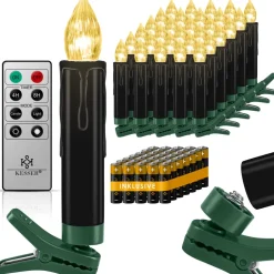 ® Weihnachtsbaumkerzen 20 LED Inkl. Batterien Kabellos - - mit Fernbedienung Funk - Timerfunktion - Flackern - Dimmbar Weihnachtskerzen Christbaumkerzen Befestigungsklammern Kerzen ^ KESSER Hot