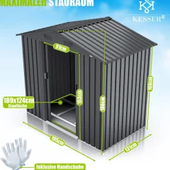 ® XL Metall Gerätehaus 4,2m³ mit Fundament | inkl. Arbeitshandschuhe | 195x131x186cm |  2x Schiebetür & Fundament | Geräteschuppen | Gartenhaus Schrank | Satteldachdach Garten Schuppen ^ KESSER Online