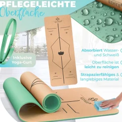 ® Yogamatte Kork Inkl. Tragegurt Tasche & Yoga-Block Gymnastikmatte Yoga Matte rutschfest aus Naturkautschuk TPE Fitnessmatte, 183 x 62 Trainingsmatte für Fitness Sportmatte, Gymnastik extradick ^ KESSER Best