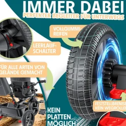 ® Dreirad 5in1 Kinderdreirad mit Schubstange Lenksystem Stange ab 1 Jahr vorwärts und Rückwärtsfahrt Jogger ,  Korb Tasche Getränkehalter Sonnendach Gummiräder, Buggy Fahrrad Baby Klappbar ^ KIDIZ Outlet