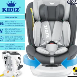 ® Kindersitz Autositz Kinderautositz Baby Isofix Top Tether 360° drehbar i-Size Gruppe 0/1/2/3 ab Geburt -12 Jahre + Sonnenschutzdach Seitenschutz 5 Punkt Gurt Kopfstützenverstellung ECE R129 ^ KIDIZ Clearance