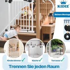 ® Schutzgitter für Treppen | Tür, Auto Close Kindertreppengitter ohne Bohren | 90° Stop, Absperr Türschutzgitter, schwenkbare Trennwand, Treppenschutzgitter, Klemmen ^ KIDIZ Hot